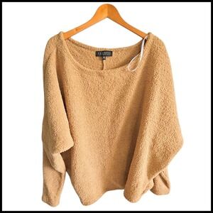 Eloquii Fuzzy Knit Pullover Sweater Boat Neck Comfy Casual Tan Size 18/20 NWT